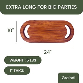 Graindi 24" Charcuterie Board (Mahogany Wood) | Wooden Long Cheese Board & Serving Tray Platter for Food | Kitchen Centerpiece