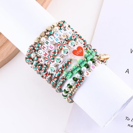 Cooluckday 10 Pairs Christmas Bracelets Women Christmas Beads for Bracelets Christmas Charms for Bracelets Christmas Friendship Bracelets for Women Holiday Bracelet Set Christmas Jewelry Gifts