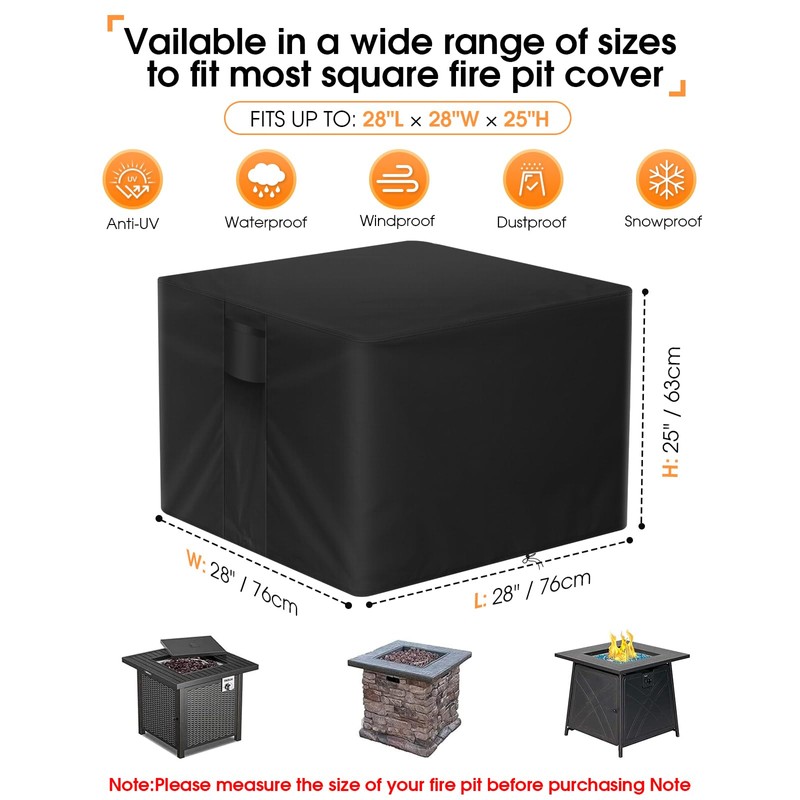 POMER Fire Pit Cover, 28 inch Square Gas Firepit Covers