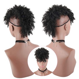 Aisaide Aisaide High Puff Afro Mohawk Ponytail with Bangs No Drawstring,Short Kinky Curly No Drawstring Ponytail Extension,Synthetic Clip in Mohawk Ponytail Bun with Bangs,Wrap Updo Clip in Hair Extensions