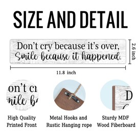 AGMDESIGN Don't Cry Because It Is Over Smile Because It Happened Wood Sign with Uplifting Quote, Inspirational Wall Decor for Graduation Retirement Gifts, Dorm Bedroom Home Office Wood Hanging Plaque