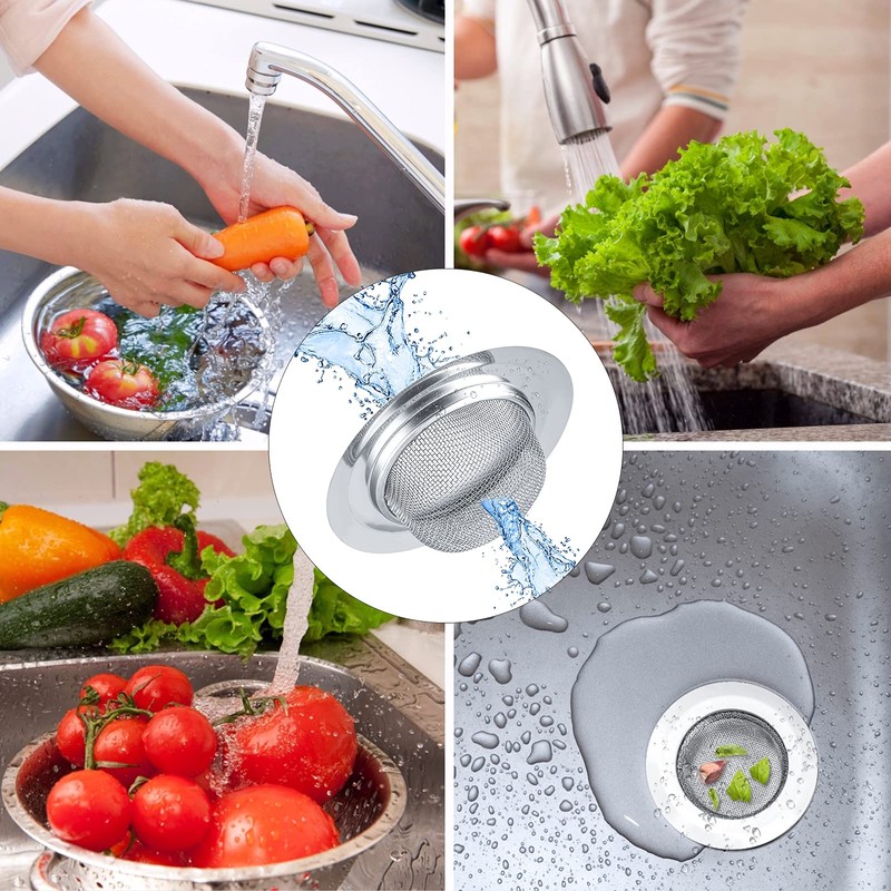 2Pcs Kitchen Sink Strainer, Stainless Steel Mesh Sink Drain Cover,