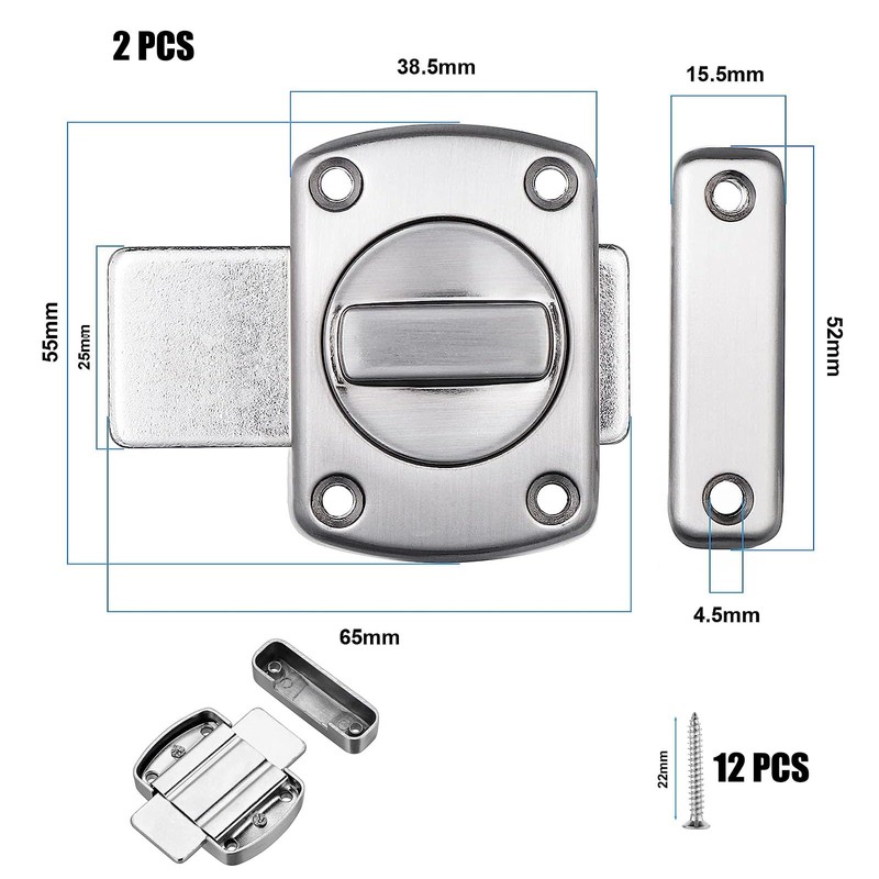 Queerelele Door Bolt Latch, Pack of 2 Rotating Bolt Lock,