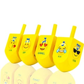 Hanukkah Dreidel with Emoji Design Hebrew & English Transliteration Draydel (4-Pack)