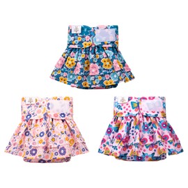 CuteBone Female Dog Diapers with Skirts 3 Pack Reusable Puppy Dresses Pants for Heat Cycle Period QBD11L