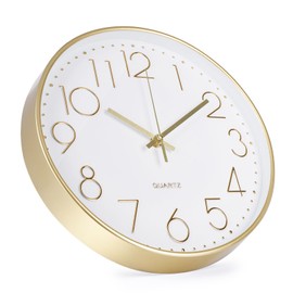 bakbrand Wall Clock Non-Ticking Silent Modern Simple Style Round Decor Clock Stereoscopic Dial Quartz Wall Clocks for Home/Office/School/Living Room/Bedroom/Kitchen (Gold, 8inch)