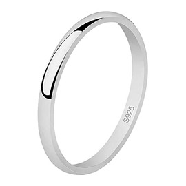 Yaneno 2mm Solid Unisex 925 Sterling Silver Highly Polished Engagement Band Wedding Ring (R)