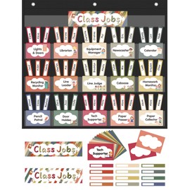 Jercecy Class Jobs Chart for Classroom with 76 Double Sided Cards - Teacher‘s Helper and Must Have Management Supplies - Rainbow Bulletin Board Decor for Preschool, Elementary, Homeschool (Boho Style)