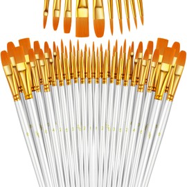 Paint Brushes Set, 5 Pack 50 Pcs Round-Pointed Tip Paintbrushes Nylon Hair Artist Acrylic Paint Brushes for Acrylic Oil Watercolor, Face Nail Art, Miniature Detailing & Rock Painting, White