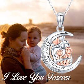 Mother and Child Necklace 925 Sterling Silver Mother Daughter Pendant Necklace, Birthday Mother's Day Jewellery Gift for Mum Daughter Wife Girlfriend Sister, Sterling Silver, Cubic Zirconia