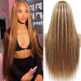 ULRICA Ombre Lace Front Wig Human Hair 26 Inch P4/27 Brown Colored Honey Blonde Wig Human Hair Wigs for Black Women Straight 13x4 HD Lace Front Wigs Human Hair Pre Plucked 180% Density Highlight Wig