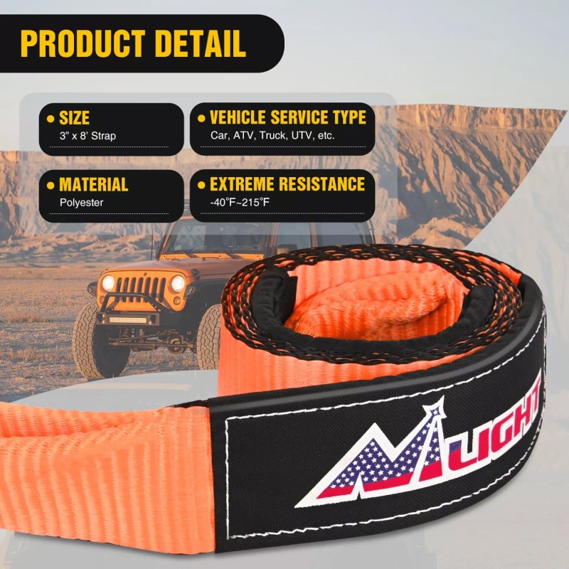Nilight Niligth 3" x 8' Tow Strap with Winch Snatch