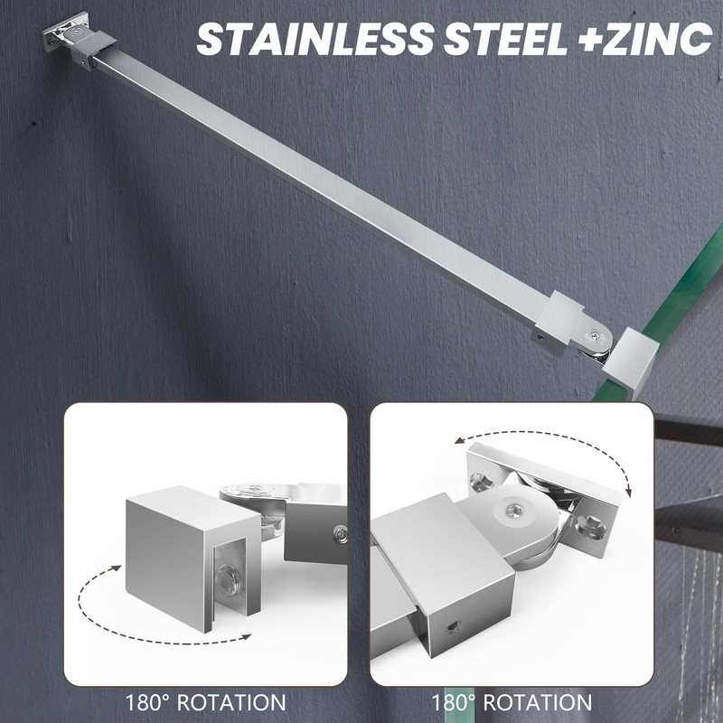 Stainless Steel Shower Rod, Wall-to-Glass Brace for 1/4" & 3/8"