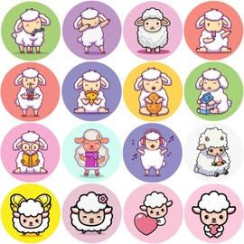 Hohamn 600 Pcs Sheep Stickers for Kids Teachers 1.5 Inch 16 Styles 2 Roll Cute Sheep Stickers Roll for Kids Birthday Party School Reward Giveaways Waterbottle Scrapbook Decor
