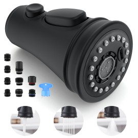 Kitchen Faucet Spray Head Replacement - Pull Down Faucet Sprayer Head with 9 Adapters, 3-Function Kitchen Sink Faucet Head, Replacement Pull Out Faucet Head Nozzle, Matte Black
