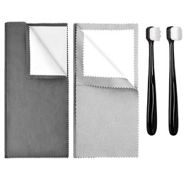 Syyflibb 2PCS Jewelry Cleaning Cloth, Silver Polishing Cloth Jewelry,2 PCS Ultra-Soft Brushes (Flat & Wave) for Cleaning Gold, Diamonds, Platinum, Gemstones, Coins (Black and Gray)