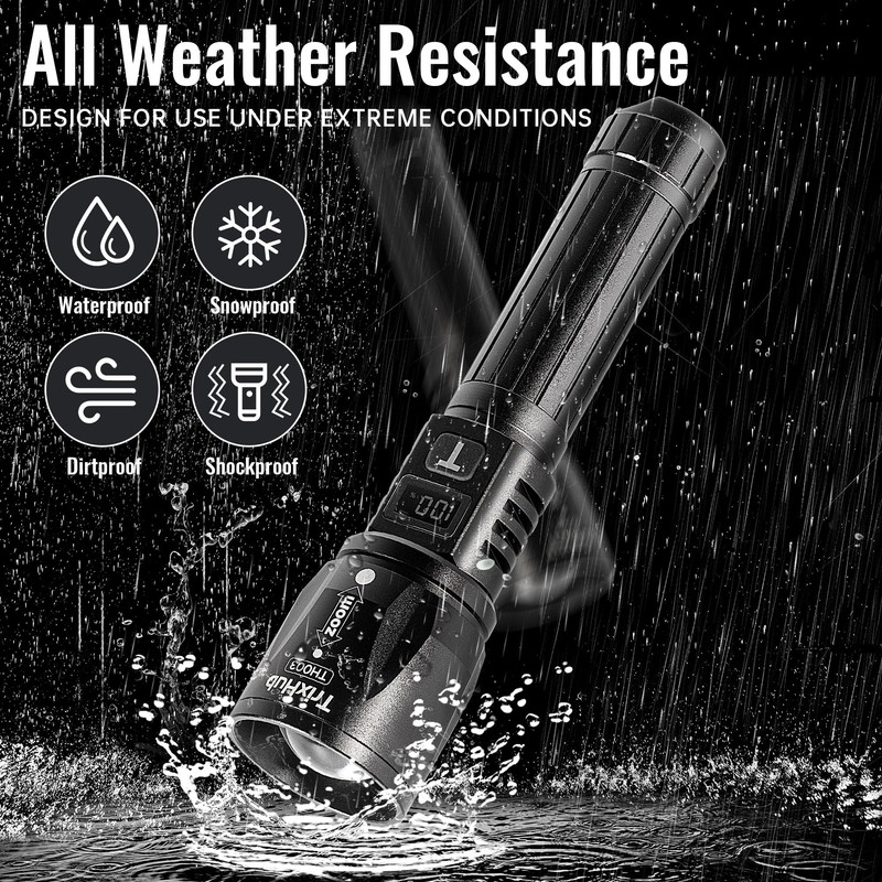 Rechargeable Flashlights 2Pack High Lumens, 5Mode Rechargeable Flashlights with LCD