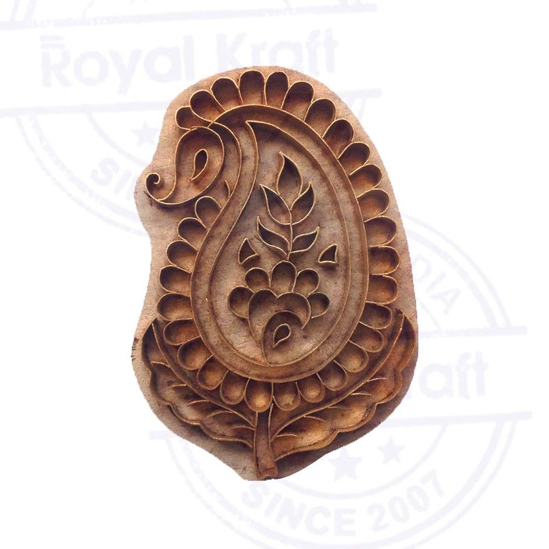 Ornate Print Stamp Brass Paisley Pattern Wood Clay Block