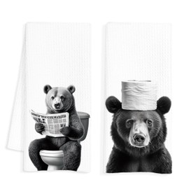 INDAJEDN Funny Bear Hand Towels for Bathroom Set of 2, Bear Bathroom Hand Towels, Bear Bathroom Decor, Kids Hand Towels, Kids Bathroom Decor, Bear Gifts for Women Bear Lovers, 16x24 Inch