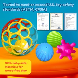 Sensory Balls for Toddlers 1-3, Sensory Baby Toys 6-12 Months, Infant Squeeze Sensory Toys,Baby Rattle Ball, Baby Teething Sensory Montessori Toys Soft Chew Toy with Rattles for Babies