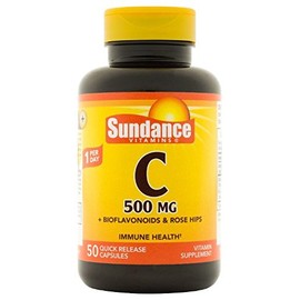 Sundance Vitamin C 500 mg Bioflavonoids and Wild Rose Hips Capsules, 50 Count