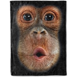 ainori Monkey Face Flannel Blanket - Cute Fun Animal with Surprised Expression Throw - Lightweight Soft Cozy Gifts Blankets for Kids Adult,Modern Rustic Decor,Home Room Accent 50x60in