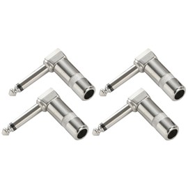 Greluma 4 pieces 90 degree solder plug 6.35 mm, right angle 1/4 inch high performance TS mono jack plug for speaker/guitar/microphone cable