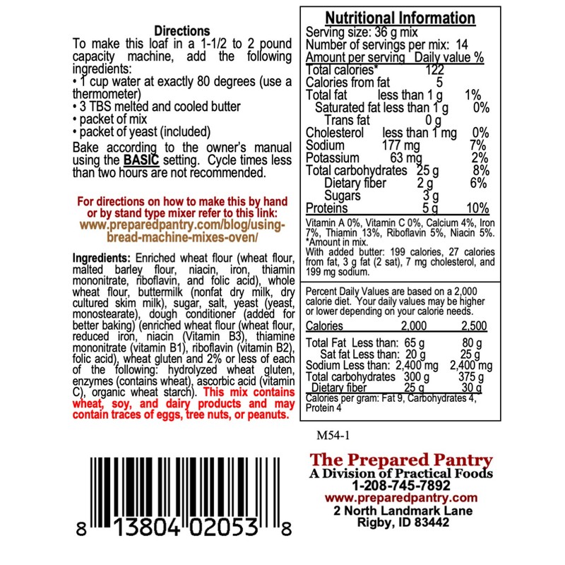 The Prepared Pantry Buttermilk Wheat Bread Mix; Single Pack; For