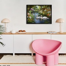 EATUKYIC Diamond Painting for Adults Two Cozy Swans Diamond Art Landscape 5D Diamond Gemstone Painting Kit DIY Gemstone Art Wall Decor Gift 12x16inch