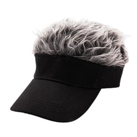 Cirsaeur Black Hair Visor, Sun Visor with Wig, Hair Costume, Costume, Party, Fashion Goods, Hat, Outdoor, Golf, Sunshade, Fishing, Sun Hat, Baseball Cap, Unisex, Fake Hair, Black, 56.0 cm