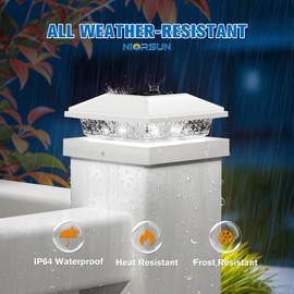 NIORSUN Solar Post Lights Outdoor, Fence Post Solar Lights Cool White, Waterproof, Garden Patio Fence Deck Decor, 4x4 Posts Cap Wood Vinyl, 5x5 Vinyl, White 6 Pack