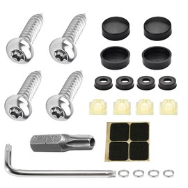 4PCS Stainless Steel License Plate Screws Kit, Anti-Theft Rustproof Tamper Resistant Self-Tapping Bolt, Car Tag Plate Frame Mounting Security Fastener with Cap, Anti-Rattle Pad (Sharp-end)