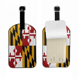 Zoczos Maryland State Flag Travel Bag Tag State Banner Patriotic PU Leather Name ID Labels with Privacy Cover for Men Women Suitcase, 1 Pack