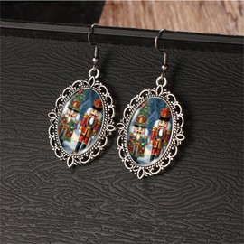 Vintage Christmas Earrings,Crystal Glass Nutcracker Dangle Earrings Cartoon Soldier Nutcracker Studs Earrings for Xmas Party Costume Accessories (A)