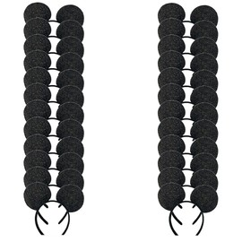 24 Pack Sequin Mouse Costume Deluxe Ears Headband Bow Birthday Party Accessories Baby Shower Headwear Favors Decorations (Black)