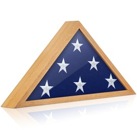 Flag Display Case for 5' x 9.5' American Veteran Burial Flag Solid Oak Wood Flag Frame with Tempered Glass Front Fits a Folded Military Flag, Memorial Flag Shadow Box for Funeral Display, Natural Oak