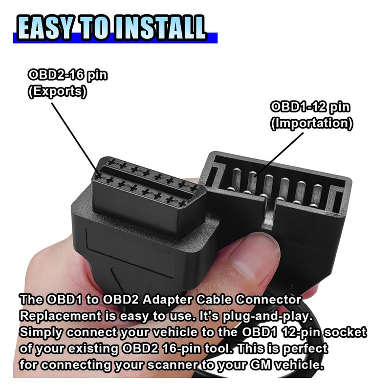DUSCOKE OBD1 Scanner Connector, OBD1 12Pin Male to OBD2 16Pin