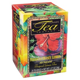 Hawaiian Islands Tea Company Hibiscus Honey Lemon Tropical Green Tea, All Natural - 20 Teabags (1 Box)