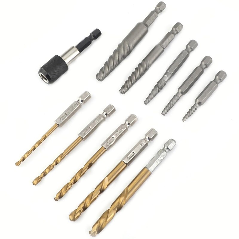 11PCS Broken Screw Extractor Set, Left Hand Drill Bit Set,Easy