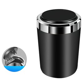 WT Car Ashtray, Portable Stainless Steel Vehicle, Smokeless Ashtray with Lid & LED Illuminated for Cars, Vans, Outdoors, Camping (Black)