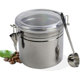 UZSUZZ Coffee Bean Canister Stainless Steel, Airtight Coffee Container 500 g, Reusable Storage Container for Coffee Beans, Ground Coffee, Nuts & Cocoa with Measuring Spoon