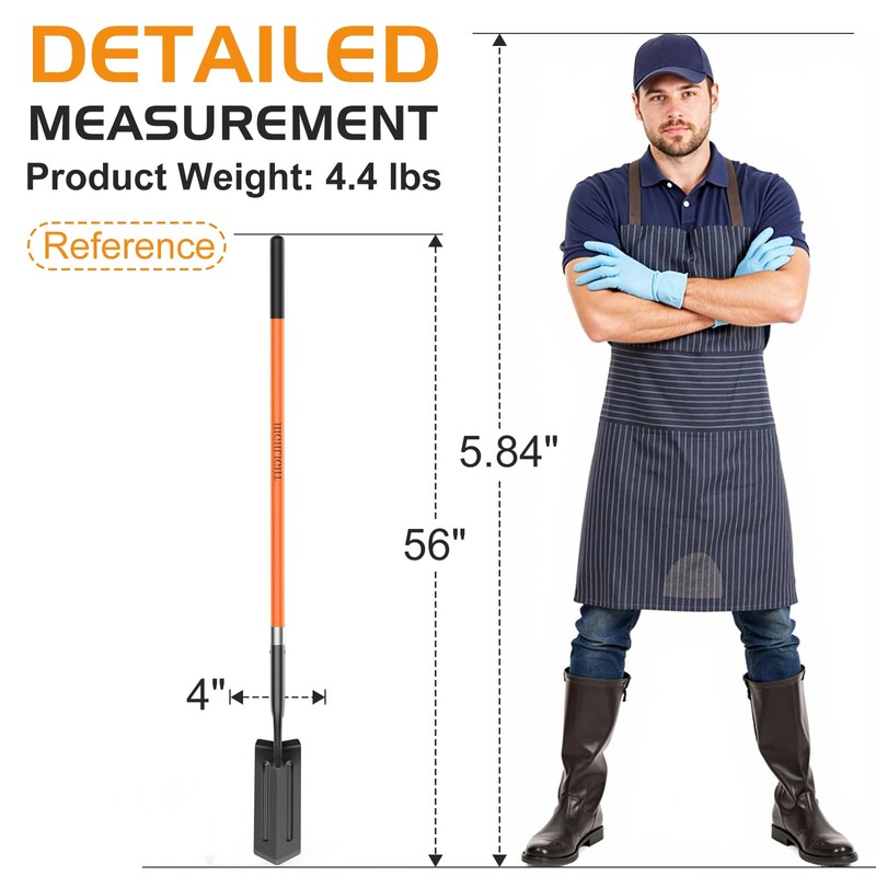 Trench Shovel for Digging, 4-Inch Trenching Spade with Orange Fiberglass