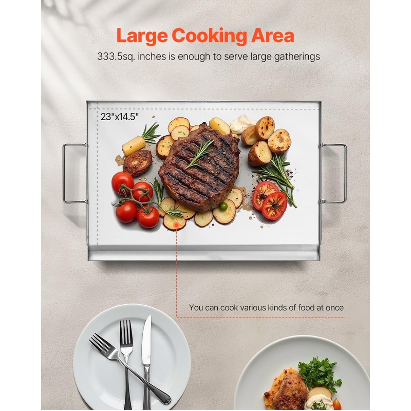 VEVOR Stainless Steel Griddle, 23x16 inch Universal Flat Top Rectangular
