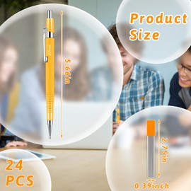 Gueevin 24 Pcs Mechanical Pencil Metal Penpoint Mechanical Pencil Retractable Automatic Drafting Pencils Refills for Writing Drawing Signature(0.9mm,Yellow)