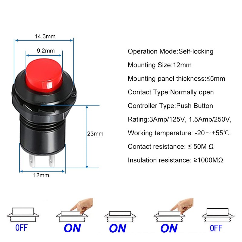 Gebildet 24 x 12 mm latching locking push button switch,