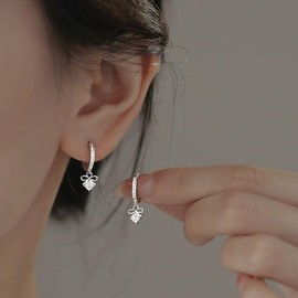 SLUYNZ Sterling Silver CZ Bowknot Hoop Earrings for Women Small Bow Hoop Earrings Huggie Hanging Earrings Earrings, Sterling Silver, Cubic Zirconia