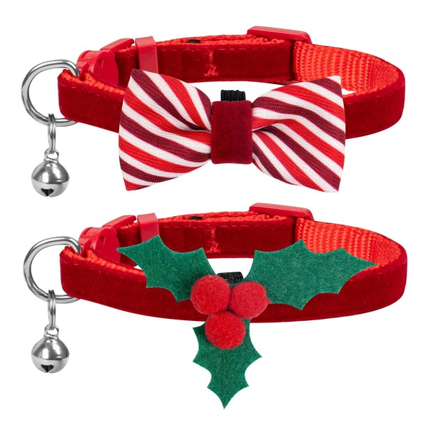 azuza Christmas Cat Collar Breakaway with Bells, 2 Pack Holiday