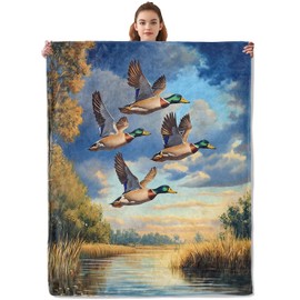 Kibue Manta de Franela Suave y Cálida, Manta Ligera de Felpa para Viajes, Decoración, Recámara, Oficina, Sofá, Ideal para Adultos y Niños, Pato Salvaje, Tamaño Queen, Color Pato 33