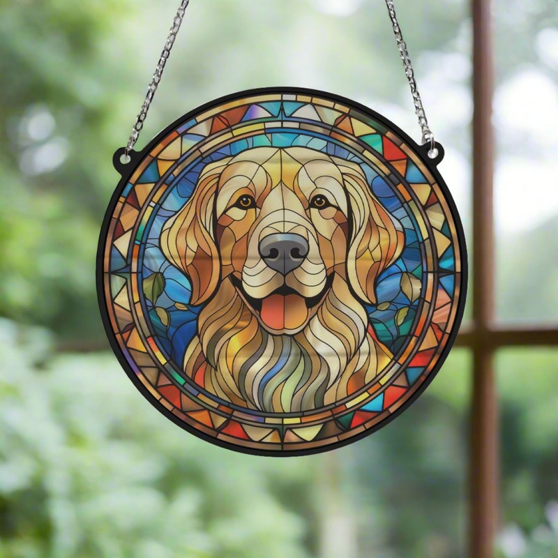 Image Industry Golden Retriever Stained Glass Effect Suncatcher - Garden