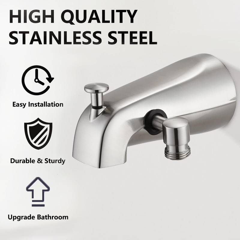 Sperwoesy All Metal Tub Spout with Diverter Brushed Nickel, Fits